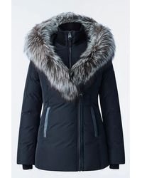 Mackage Adali Down Coat With Silver Fox Fur Signature Collar Black