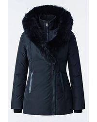 Mackage Adali Down Coat With Blue Fox Fur Signature Collar Black