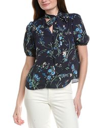 Cece - Shirred V-Neck Bow Tie Blouse - Lyst
