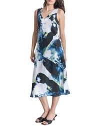 DKNY - V-Neck Panel Linen Midi Dress - Lyst