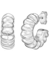 Italian Silver - Italian Puffed Rib C Hoop Earrings - Lyst