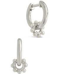 Sterling Forever - Silver 2mm Pearl Cz Alana Pearl Hoops - Lyst