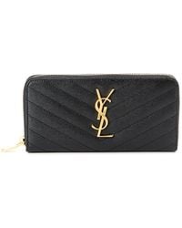 Saint Laurent - Monogram Matelasse Leather Zip Around Wallet - Lyst