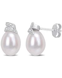 Rina Limor - Silver 0.02 Ct. Tw. Diamond 6.5-7mm Pearl Swirl Earrings - Lyst