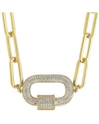 Sterling Forever - 14k Plated Cz Carabiner Necklace - Lyst