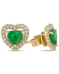 Rina Limor - 14k 0.85 Ct. Tw. Diamond & Emerald Halo Studs - Lyst