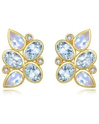 Nina Zhou Jewelry - 14K 4.30 Ct. Tw. Diamond & Aquamarine Moonstone Cluster Earrings - Lyst