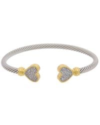 Juvell - 18K Two-Tone Plated Cz Twisted Cable Heart Bangle Bracelet - Lyst