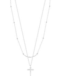 Glaze Jewelry - Silver Cz Cross Layered Necklace - Lyst