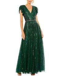 Mac Duggal - Sequined Wrap Over Ruffled Cap Sleeve Gown - Lyst