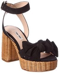Miu Miu - Suede & Raffia Sandal - Lyst