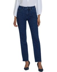 NYDJ - Petite Marilyn Dark Denim Leopard Print Straight Leg Jean - Lyst