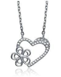 Genevive Jewelry - Silver Cz Heart Pendant Necklace - Lyst