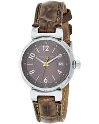 Louis Vuitton Silver-tone Brown Alligator Tambour Quartz Watch - Metallic