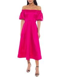 Marina - Puff Sleeves Midi Dress - Lyst