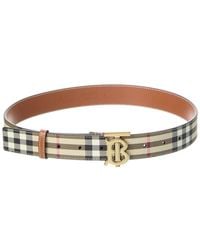 Burberry - Check Tb E-Canvas & Leather Belt - Lyst