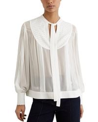 Reiss - Casey Georgette Tie Neck Beaded Blouse - Lyst