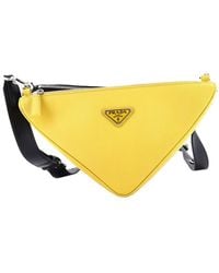 Prada - Saffiano Leather Double Triangle Logo Zip Shoulder Bag (Authentic Pre-Loved) - Lyst