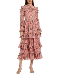 Mac Duggal - Long Sleeve Lace Up Front Tiered Ruffle Dress - Lyst