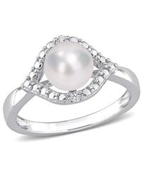 Rina Limor - Silver White Sapphire 7-7.5mm Pearl Halo Ring - Lyst
