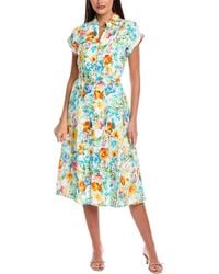 Tahari - Linen-Blend Midi Dress - Lyst