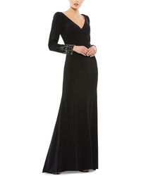 Mac Duggal - Beaded Cuff Long Sleeve Wrap Over Trumpet Gown - Lyst