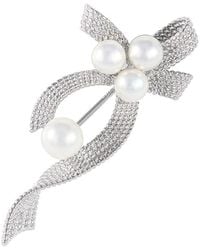 Splendid - Rhodium Plated Silver 5-7mm Pearl & Cz Brooch - Lyst