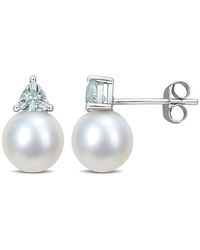 Rina Limor - 10k 0.40 Ct. Tw. Aquamarine & 8-8.5mmmm Pearl Studs - Lyst