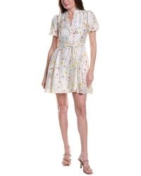 Vince Camuto - Puff Sleeve Belted Al-Line Belted Linen-Blend Mini Dress - Lyst