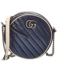 Gucci - Matelasse Diagonal Leather Mini Torchon Gg Marmont Round Crossbody (Authentic Pre-Loved) - Lyst