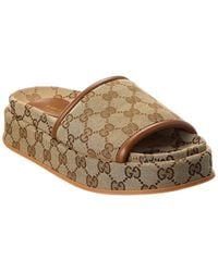 Gucci - Dnu Inv Gg Canvas & Leather Platform Slide - Lyst