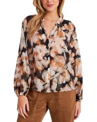 Bella Dahl - Long Sleeve Shirred Raglan Button-Up Shirt - Lyst