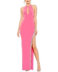 Mac Duggal - Halter Neck Beaded Slit Detail Gown - Lyst