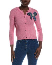 Miu Miu - Bow Detailed Embellished Wool Cardigan - Lyst