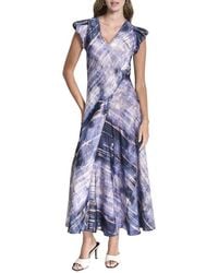 DKNY - Puff Sleeve Satin Dress - Lyst