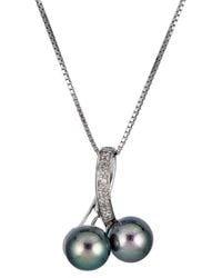 Belpearl - Silver 8-9mm Pearl Cz Pendant Necklace - Lyst