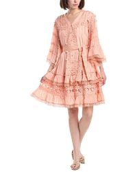 Beulah London - Floral Lace Detail Tiered Flounce Mini Dress - Lyst