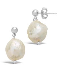Sterling Forever - Rhodium Plated 13mm Pearl Drop Studs - Lyst