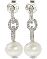 Suzy Levian Silver Sapphire & 8mm Pearl Earrings - Metallic