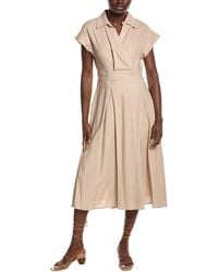 Gracia - Banded Waist Linen-Blend Midi Wrap Dress - Lyst