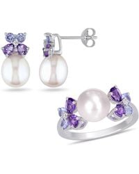 Rina Limor - Silver 1.98 Ct. Tw. Diamond & Gemstone 8-8.5mm Pearl 2-piece Set - Lyst