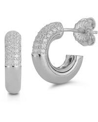 Glaze Jewelry - Rhodium Plated Cz Mini Hoop Earrings - Lyst