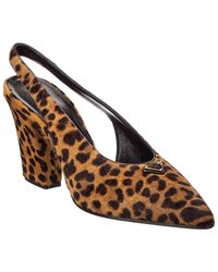 Prada - Haircalf Pointy-Toe Slingback Pump - Lyst