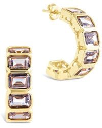 Sterling Forever - Cz Nyssa Bezel Station Hoop Earrings - Lyst