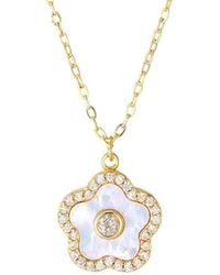 Adornia - 14K Plated Mother Of Pearl Flower With Cz Center Stone Pendant Necklace - Lyst