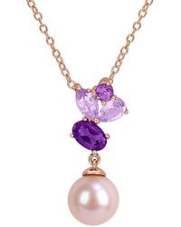 Rina Limor - Rose-Plated 1.02 Ct. Tw. Gemstone & 8-8.5Mm Pearl Pendant - Lyst