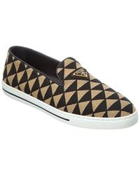 Prada - Logo Jacquard & Leather Slip-On Sneaker - Lyst