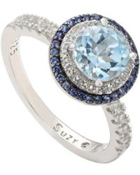Suzy Levian - Silver 0.02 Ct. Tw. Diamond & Gemstone Double Halo Ring - Lyst