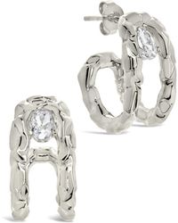Sterling Forever - Cz Mavis Molten Metal Folded Hoop Earrings - Lyst