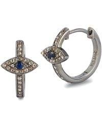 Banji Jewelry - Silver 0.58 Ct. Tw. Diamond & Sapphires Evil Eye Huggie Earrings - Lyst